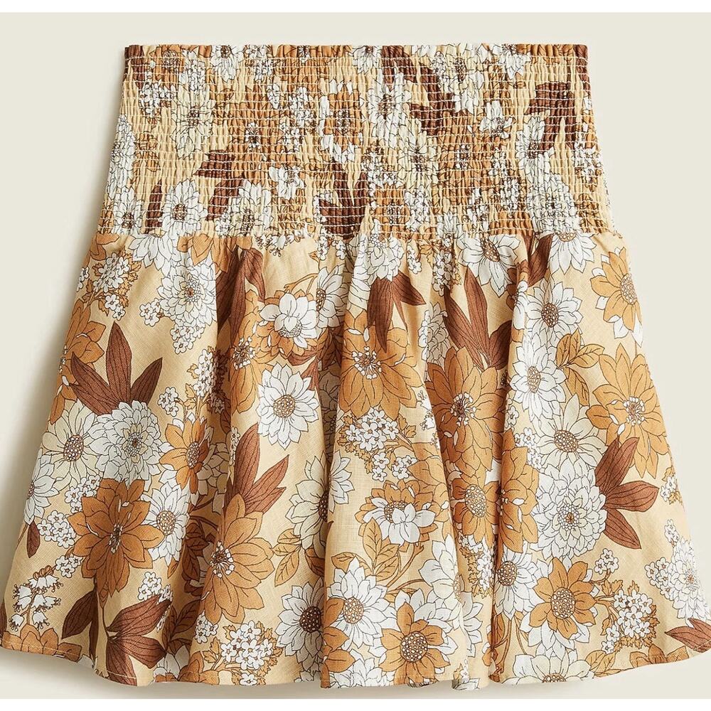 J CREW Linen smocked mini skirt in zinnia floral Medium Pleated Preppy Lined